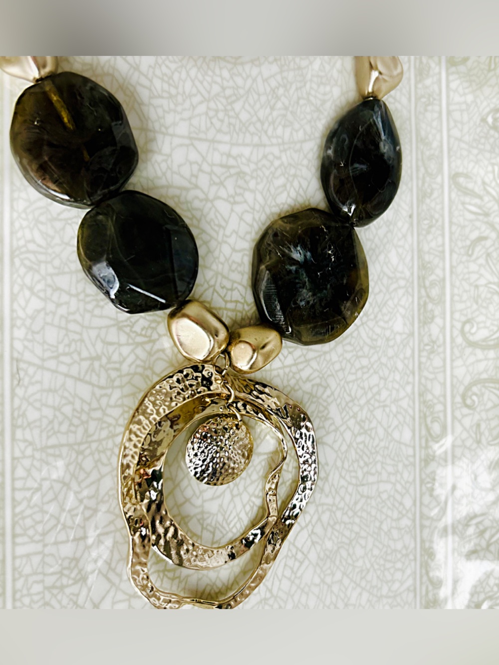 Chico's Marbled gray and black resin stones, mixed gold-tone Pendant Necklace